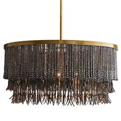 Baja Coastal Dark Grey Coco Wood Beads Antique Brass Iron Chandelier|