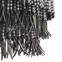 Baja Coastal Dark Grey Coco Wood Beads Antique Brass Iron Chandelier|