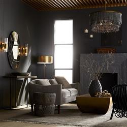 Baja Coastal Dark Grey Coco Wood Beads Antique Brass Iron Chandelier|