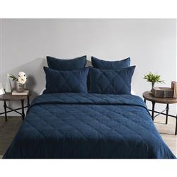 Casen Modern Classic Midnight Blue Linen Quilt - Queen|
