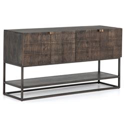 Madison Mid Century Brown Mango Wood Black Iron 4 Door Media Cabinet - 56"W|