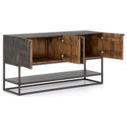 Madison Mid Century Brown Mango Wood Black Iron 4 Door Media Cabinet - 56"W|