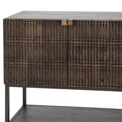 Madison Mid Century Brown Mango Wood Black Iron 4 Door Media Cabinet - 56"W|