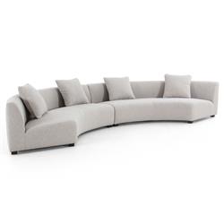 Zoe Modern Light Grey Performance Boucle Black Wood 2 Piece Curved Sectional - 176"Wx67"D|