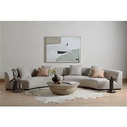 Zoe Modern Light Grey Performance Boucle Black Wood 2 Piece Curved Sectional - 176"Wx67"D|