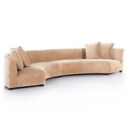 Zoe Modern Beige Upholstered Black Birch Wood 2 Piece Curved Sectional - 176"Wx67"D|