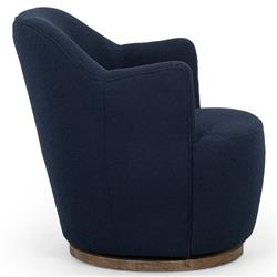 Samuel French Country Blue Upholstered Boucle Brown Wood Swivel Arm Chair|