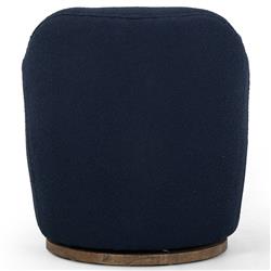 Samuel French Country Blue Upholstered Boucle Brown Wood Swivel Arm Chair|