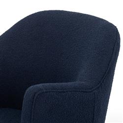 Samuel French Country Blue Upholstered Boucle Brown Wood Swivel Arm Chair|