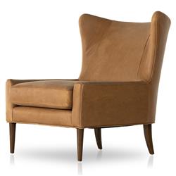 Paola Mid Century Palermo Cognac Leather Wood Frame Wing Lounge Chair|
