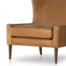 Paola Mid Century Palermo Cognac Leather Wood Frame Wing Lounge Chair|