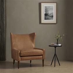 Paola Mid Century Palermo Cognac Leather Wood Frame Wing Lounge Chair|