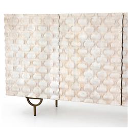 Harriet Mid Century White Wash Carved Mango Wood Gold Iron Base Media Cabinet - 82"W|