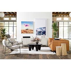 Harriet Mid Century White Wash Carved Mango Wood Gold Iron Base Media Cabinet - 82"W|