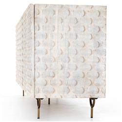 Harriet Mid Century White Wash Carved Mango Wood Gold Iron Base Media Cabinet - 82"W|