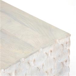 Harriet Mid Century White Wash Carved Mango Wood Gold Iron Base Media Cabinet - 82"W|