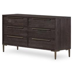 Yvette Rustic Dark Brown Reclaimed Pine Wood Gold Iron 6 Drawer Double Dresser|