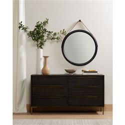 Yvette Rustic Dark Brown Reclaimed Pine Wood Gold Iron 6 Drawer Double Dresser|