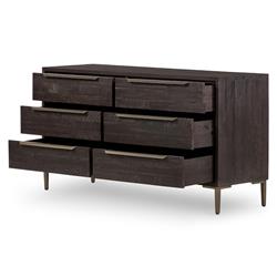Yvette Rustic Dark Brown Reclaimed Pine Wood Gold Iron 6 Drawer Double Dresser|