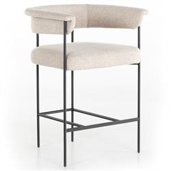 Penelope Industrial Off White Upholstered Matte Black Iron Barrel Counter Stool|