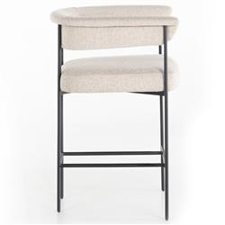 Penelope Industrial Off White Upholstered Matte Black Iron Barrel Counter Stool|