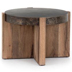 Brandon Rustic Lodge Black Iron Top Brown Oak Wood Round End Table|
