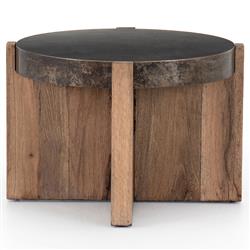 Brandon Rustic Lodge Black Iron Top Brown Oak Wood Round End Table|