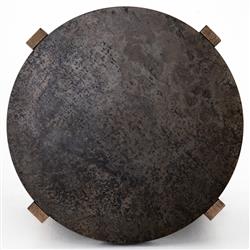 Brandon Rustic Lodge Black Iron Top Brown Oak Wood Round End Table|