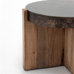 Brandon Rustic Lodge Black Iron Top Brown Oak Wood Round End Table|