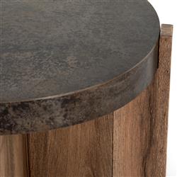 Brandon Rustic Lodge Black Iron Top Brown Oak Wood Round End Table|