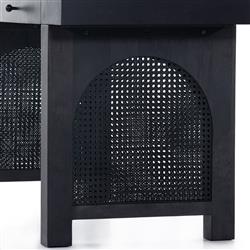 Kashton Mid Century Modern Black Wash Mango Wood Woven Cane 2 Drawer Desk|