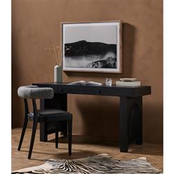 Kashton Mid Century Modern Black Wash Mango Wood Woven Cane 2 Drawer Desk|