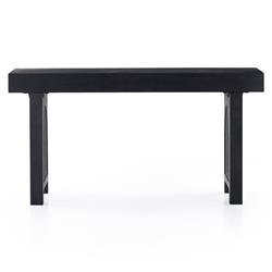 Kashton Mid Century Modern Black Wash Mango Wood Woven Cane 2 Drawer Desk|