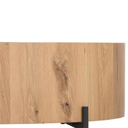 Alina Rustic Lodge Light Brown Oak Wood Black Iron Base Round Coffee Table|