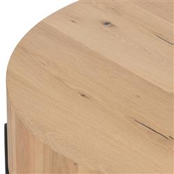 Alina Rustic Lodge Light Brown Oak Wood Black Iron Base Round Coffee Table|