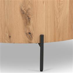 Alina Rustic Lodge Light Brown Oak Wood Black Iron Base Round Coffee Table|