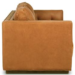 Celeste Rustic Lodge Palermo Cognac Leather Wood Base Tufted Seat Sofa - 90"W|