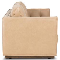 Celeste Rustic Lodge Beige Upholstered Leather Brown Wood Tufted Seat Sofa - 90"W|