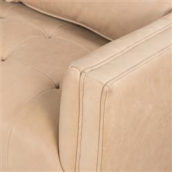 Celeste Rustic Lodge Beige Upholstered Leather Brown Wood Tufted Seat Sofa - 90"W|
