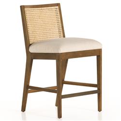 Annette Coastal Beige Performance Natural Woven Cane Wood Frame Counter Stool|