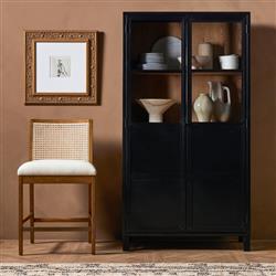 Annette Coastal Beige Performance Natural Woven Cane Wood Frame Counter Stool|