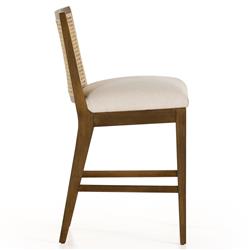 Annette Coastal Beige Performance Natural Woven Cane Wood Frame Counter Stool|