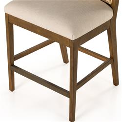 Annette Coastal Beige Performance Natural Woven Cane Wood Frame Counter Stool|