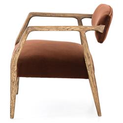 Pia Mid Century Modern Brown Upholstered Velvet Natural Wood Frame Arm Chair|