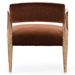 Pia Mid Century Modern Brown Upholstered Velvet Natural Wood Frame Arm Chair|