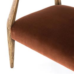 Pia Mid Century Modern Brown Upholstered Velvet Natural Wood Frame Arm Chair|