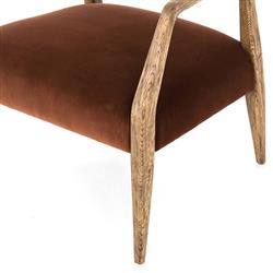 Pia Mid Century Modern Brown Upholstered Velvet Natural Wood Frame Arm Chair|