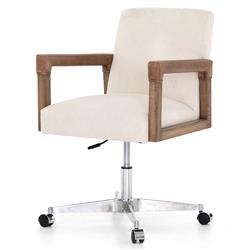 Jolie Rustic Cream Upholstered Brown Wood Leather Arms Steel Base Office Chair|