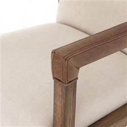 Jolie Rustic Cream Upholstered Brown Wood Leather Arms Steel Base Office Chair|