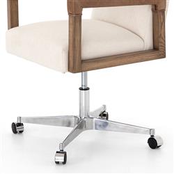 Jolie Rustic Cream Upholstered Brown Wood Leather Arms Steel Base Office Chair|